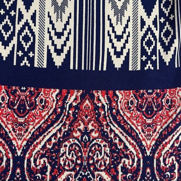 Jealous Tomato knit cream, navy, red patterned  bodycon dress in small - Picture 11 of 12